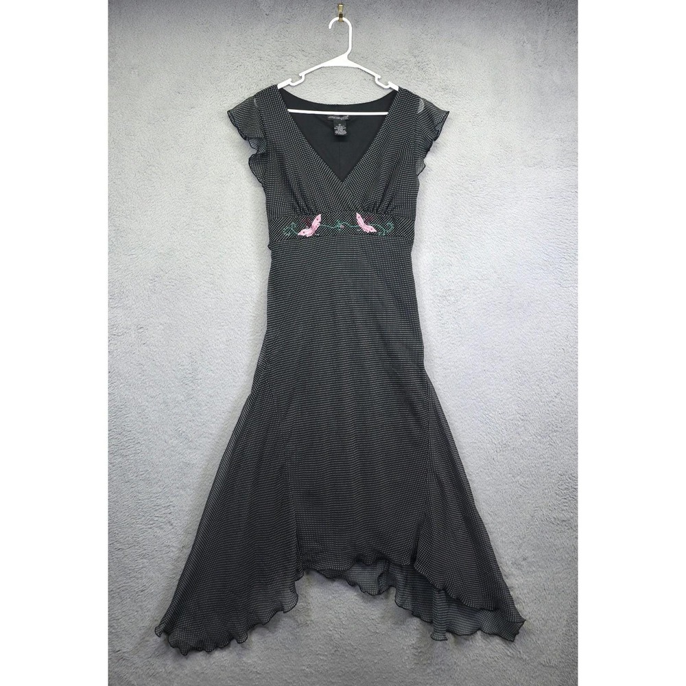 Y2K Jonathan Martin Babydoll Dress Women 12 Black Butterfly Polka Dot Asymmetric - Picture 5 of 16